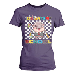 Moo Deng 100th Day Of School T Shirt For Women Cute Baby Hippo 100 Days TS09 Purple Print Your Wear