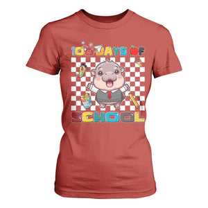 Moo Deng 100th Day Of School T Shirt For Women Cute Baby Hippo 100 Days TS09 Red Print Your Wear
