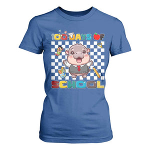 Moo Deng 100th Day Of School T Shirt For Women Cute Baby Hippo 100 Days TS09 Royal Blue Print Your Wear