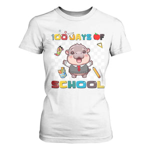Moo Deng 100th Day Of School T Shirt For Women Cute Baby Hippo 100 Days TS09 White Print Your Wear