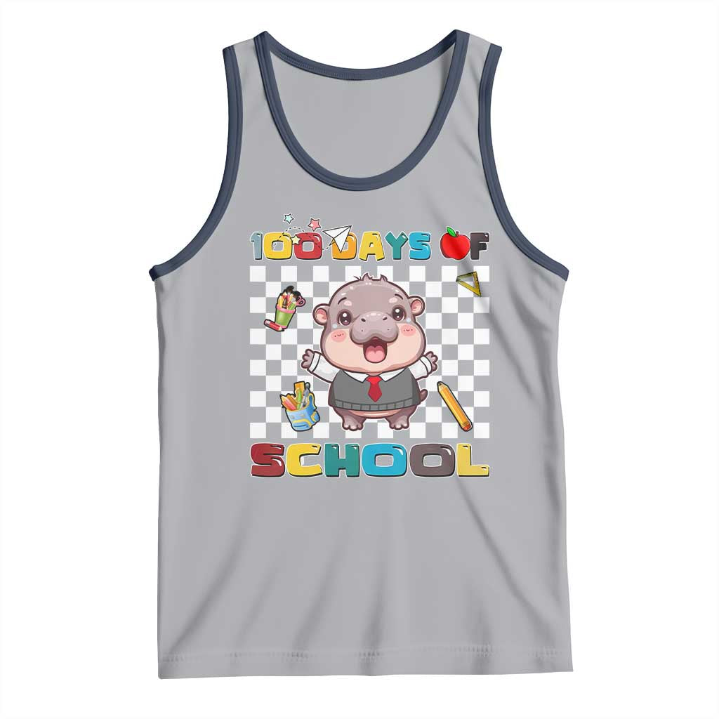 Moo Deng 100th Day Of School Tank Top Cute Baby Hippo 100 Days TS09 Athletic Heather Navy Print Your Wear