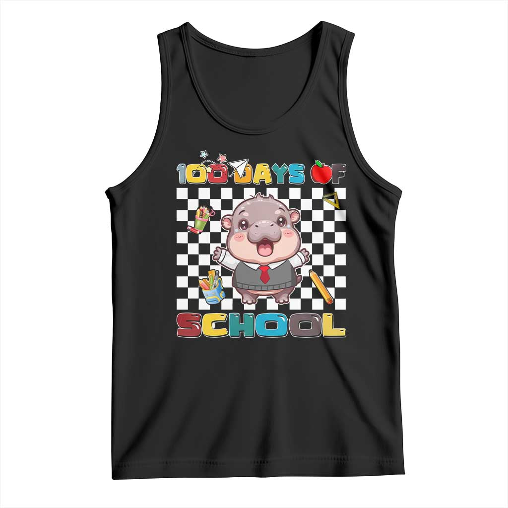 Moo Deng 100th Day Of School Tank Top Cute Baby Hippo 100 Days TS09 Black Print Your Wear