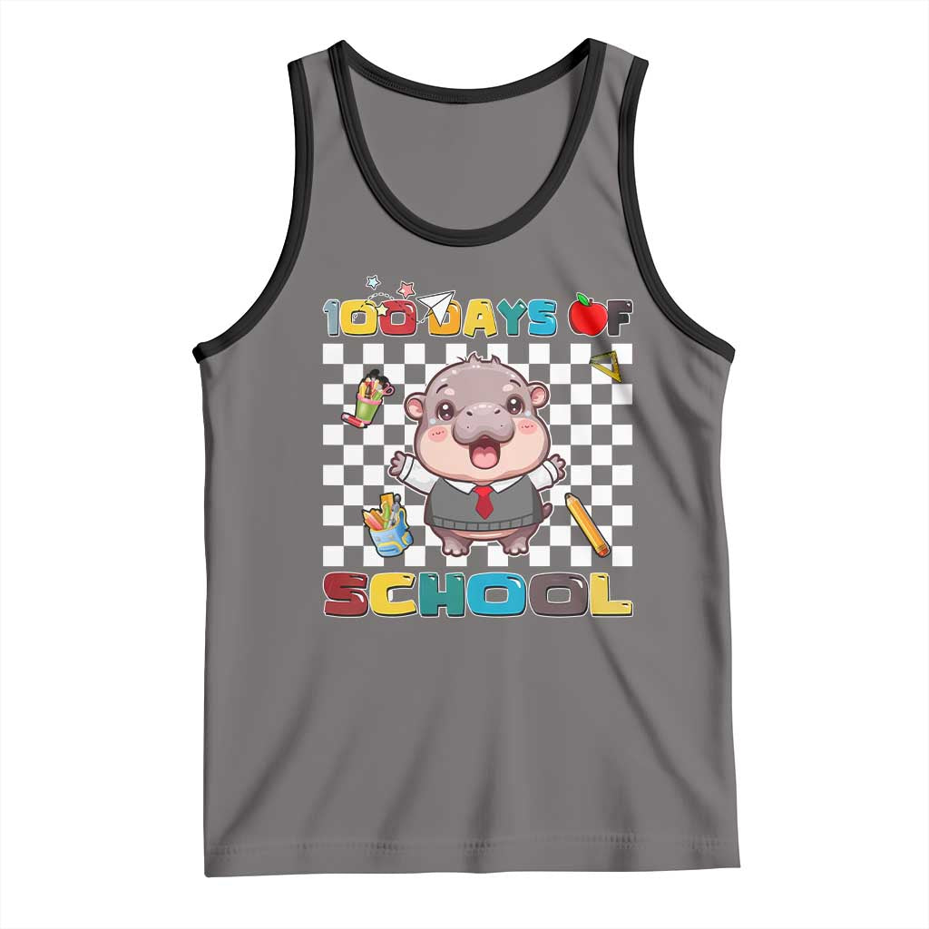 Moo Deng 100th Day Of School Tank Top Cute Baby Hippo 100 Days TS09 Deep Heather Black Print Your Wear