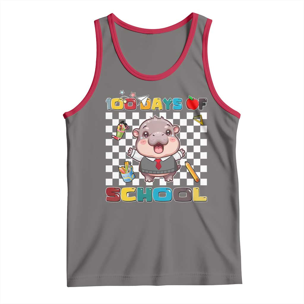 Moo Deng 100th Day Of School Tank Top Cute Baby Hippo 100 Days TS09 Deep Heather Red Print Your Wear