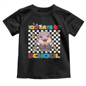 Moo Deng 100th Day Of School Toddler T Shirt Cute Baby Hippo 100 Days TS09 Black Print Your Wear
