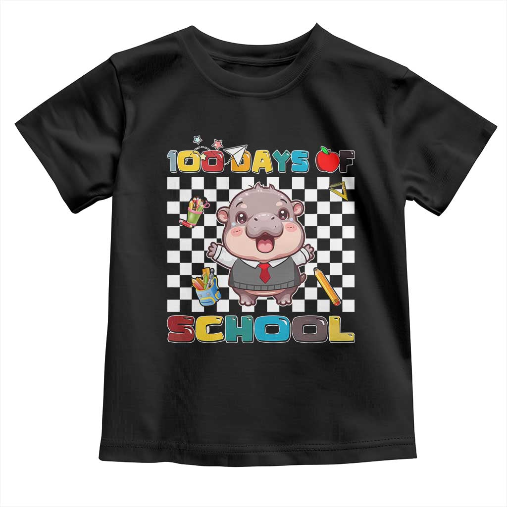 Moo Deng 100th Day Of School Toddler T Shirt Cute Baby Hippo 100 Days TS09 Black Print Your Wear