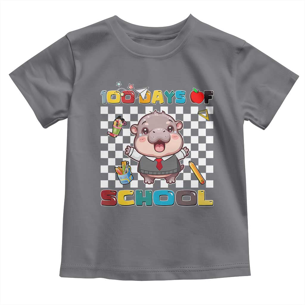 Moo Deng 100th Day Of School Toddler T Shirt Cute Baby Hippo 100 Days TS09 Charcoal Print Your Wear