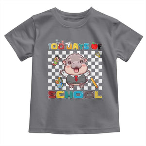 Moo Deng 100th Day Of School Toddler T Shirt Cute Baby Hippo 100 Days TS09 Charcoal Print Your Wear