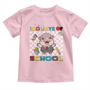 Moo Deng 100th Day Of School Toddler T Shirt Cute Baby Hippo 100 Days TS09 Light Pink Print Your Wear