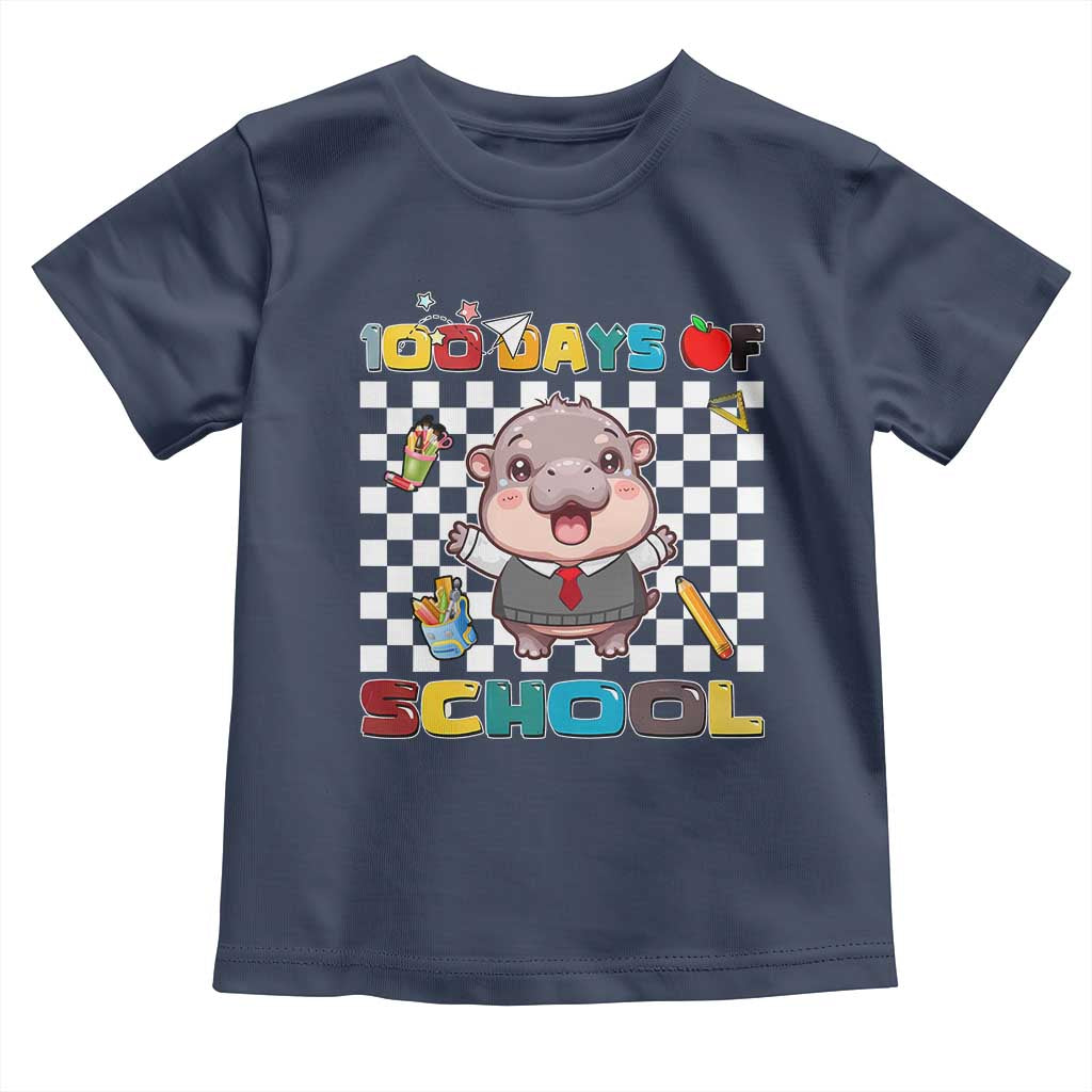 Moo Deng 100th Day Of School Toddler T Shirt Cute Baby Hippo 100 Days TS09 Navy Print Your Wear