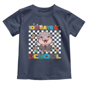 Moo Deng 100th Day Of School Toddler T Shirt Cute Baby Hippo 100 Days TS09 Navy Print Your Wear