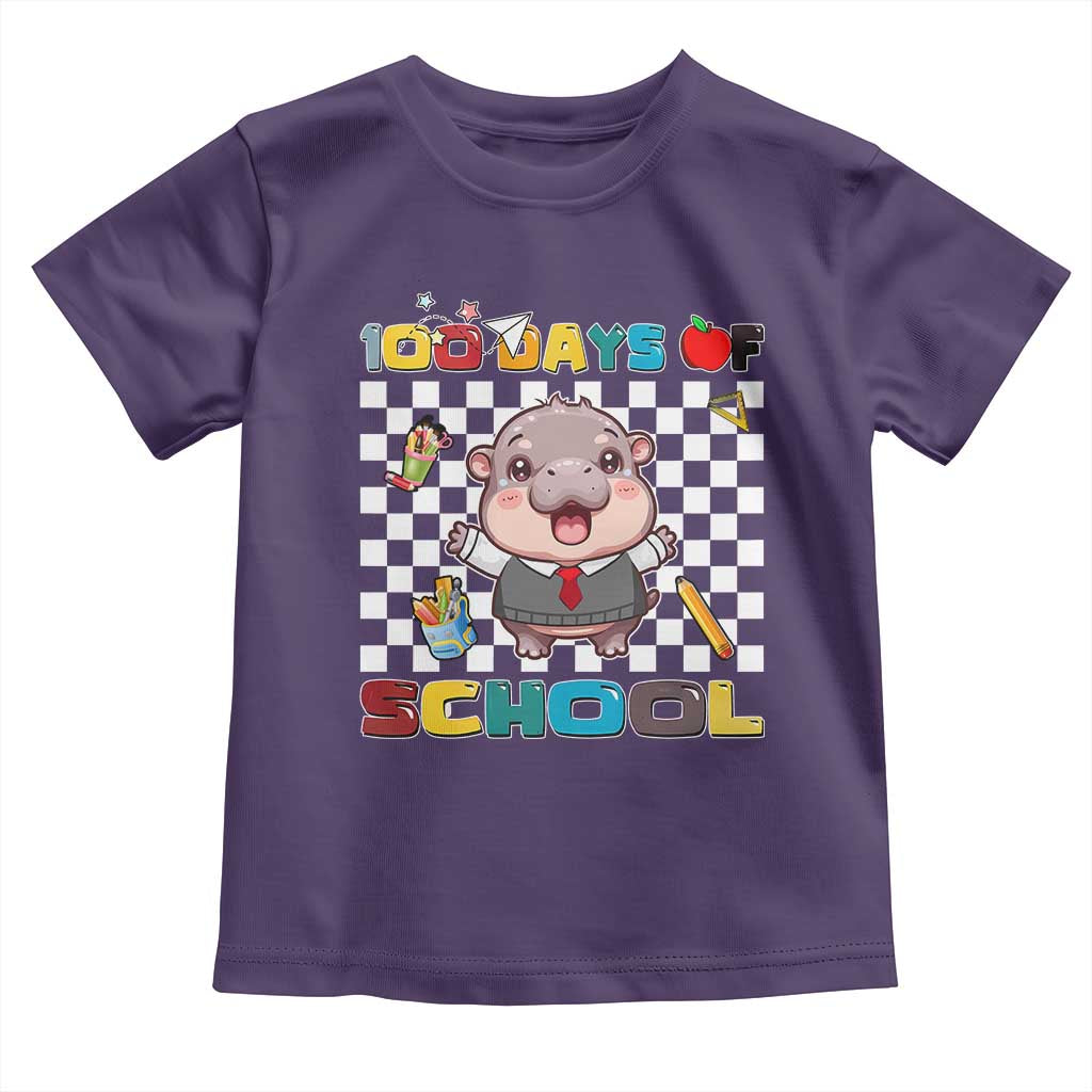 Moo Deng 100th Day Of School Toddler T Shirt Cute Baby Hippo 100 Days TS09 Purple Print Your Wear