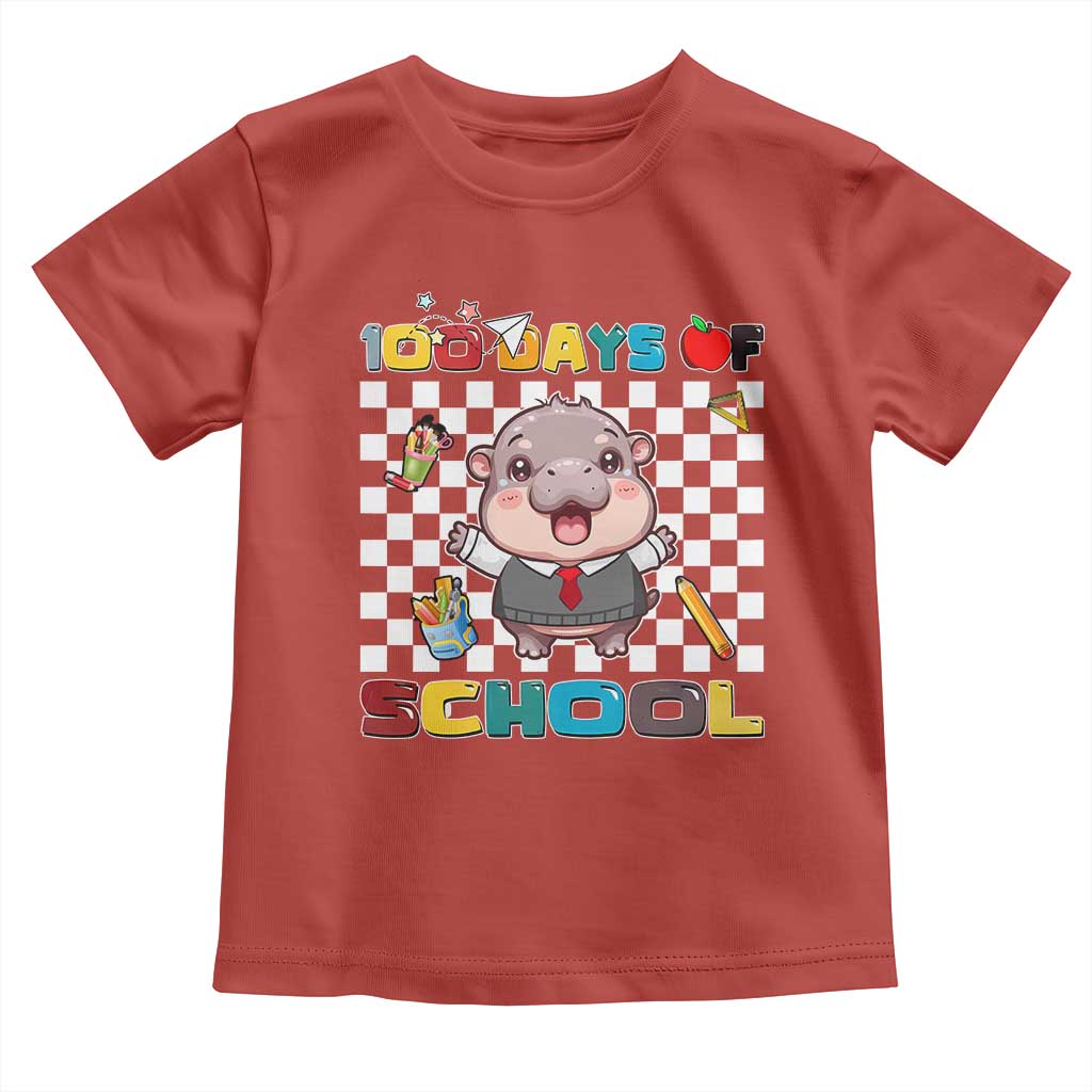 Moo Deng 100th Day Of School Toddler T Shirt Cute Baby Hippo 100 Days TS09 Red Print Your Wear
