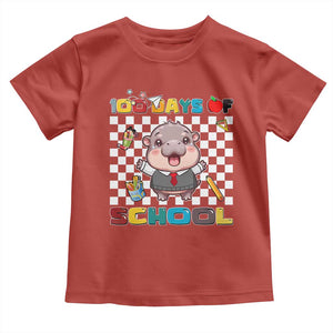 Moo Deng 100th Day Of School Toddler T Shirt Cute Baby Hippo 100 Days TS09 Red Print Your Wear