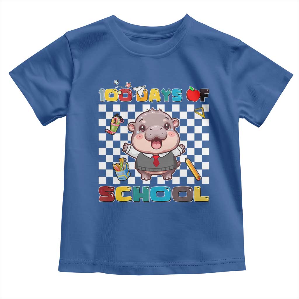 Moo Deng 100th Day Of School Toddler T Shirt Cute Baby Hippo 100 Days TS09 Royal Blue Print Your Wear