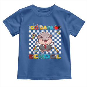 Moo Deng 100th Day Of School Toddler T Shirt Cute Baby Hippo 100 Days TS09 Royal Blue Print Your Wear