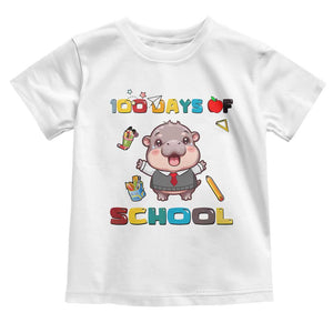 Moo Deng 100th Day Of School Toddler T Shirt Cute Baby Hippo 100 Days TS09 White Print Your Wear