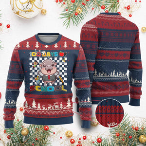 Moo Deng 100th Day Of School Ugly Christmas Sweater Cute Baby Hippo 100 Days TS09 Burgundy Print Your Wear