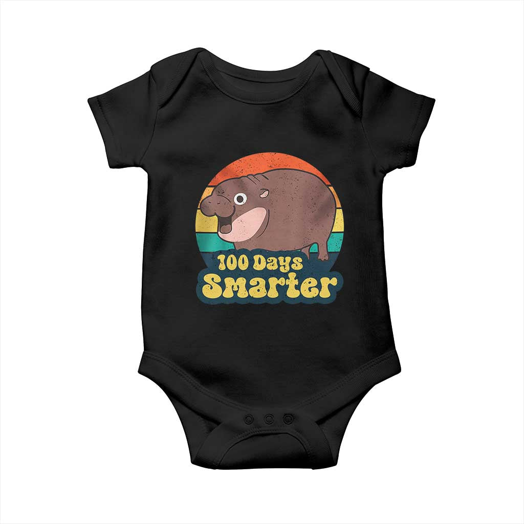 100th Day Of School Baby Onesie Moo Deng 100 Days Smarter Retro Baby Hippo TS09 Black Print Your Wear