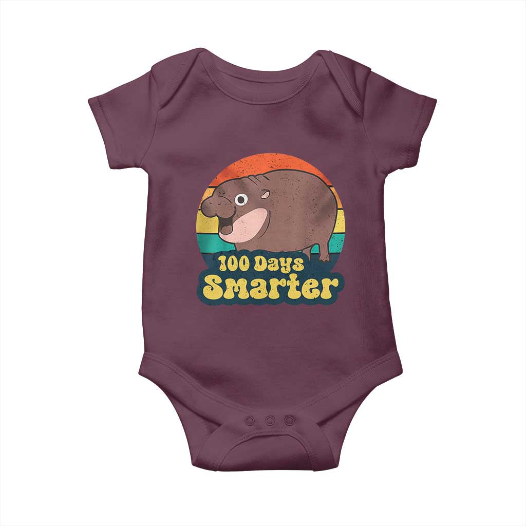 100th Day Of School Baby Onesie Moo Deng 100 Days Smarter Retro Baby Hippo TS09 Maroon Print Your Wear