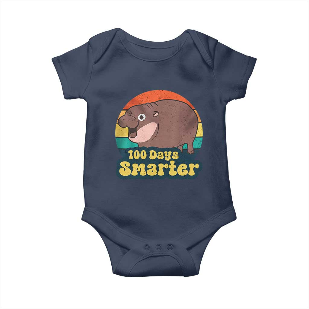 100th Day Of School Baby Onesie Moo Deng 100 Days Smarter Retro Baby Hippo TS09 Navy Print Your Wear