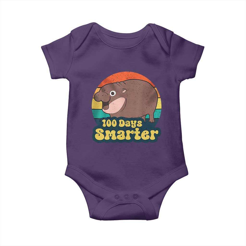 100th Day Of School Baby Onesie Moo Deng 100 Days Smarter Retro Baby Hippo TS09 Purple Print Your Wear