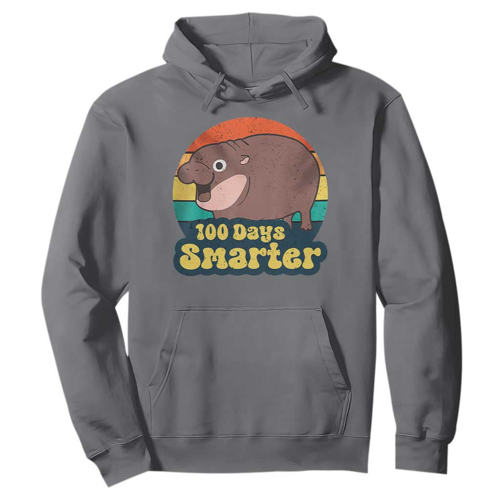 100th Day Of School Hoodie Moo Deng 100 Days Smarter Retro Baby Hippo TS09 Charcoal Print Your Wear