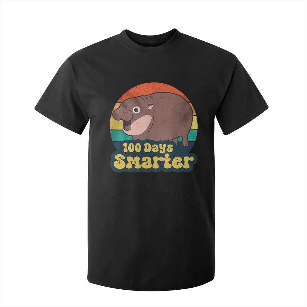 100th Day Of School T Shirt For Kid Moo Deng 100 Days Smarter Retro Baby Hippo TS09 Black Print Your Wear