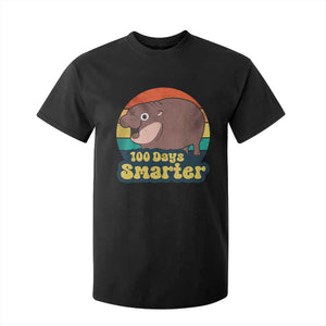 100th Day Of School T Shirt For Kid Moo Deng 100 Days Smarter Retro Baby Hippo TS09 Black Print Your Wear