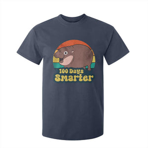 100th Day Of School T Shirt For Kid Moo Deng 100 Days Smarter Retro Baby Hippo TS09 Navy Print Your Wear