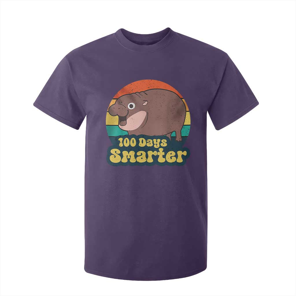 100th Day Of School T Shirt For Kid Moo Deng 100 Days Smarter Retro Baby Hippo TS09 Purple Print Your Wear