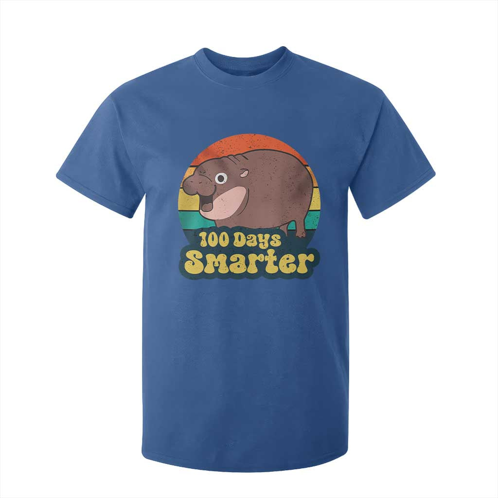 100th Day Of School T Shirt For Kid Moo Deng 100 Days Smarter Retro Baby Hippo TS09 Royal Blue Print Your Wear