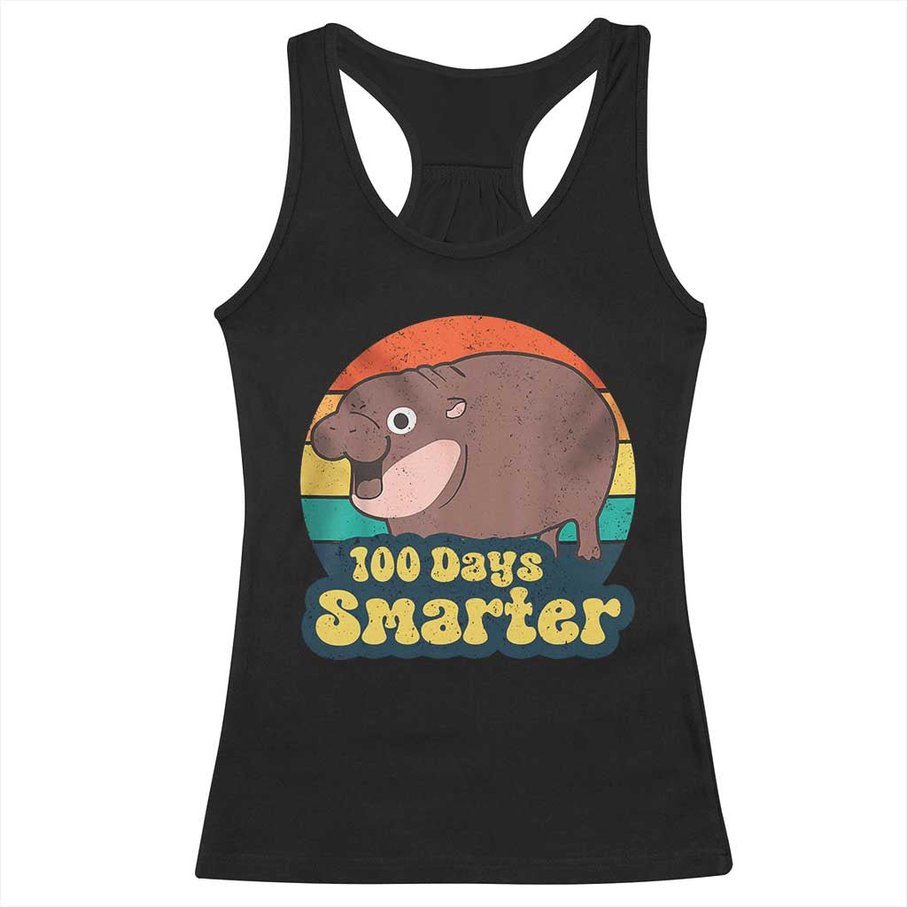 100th Day Of School Racerback Tank Top Moo Deng 100 Days Smarter Retro Baby Hippo TS09 Black Print Your Wear