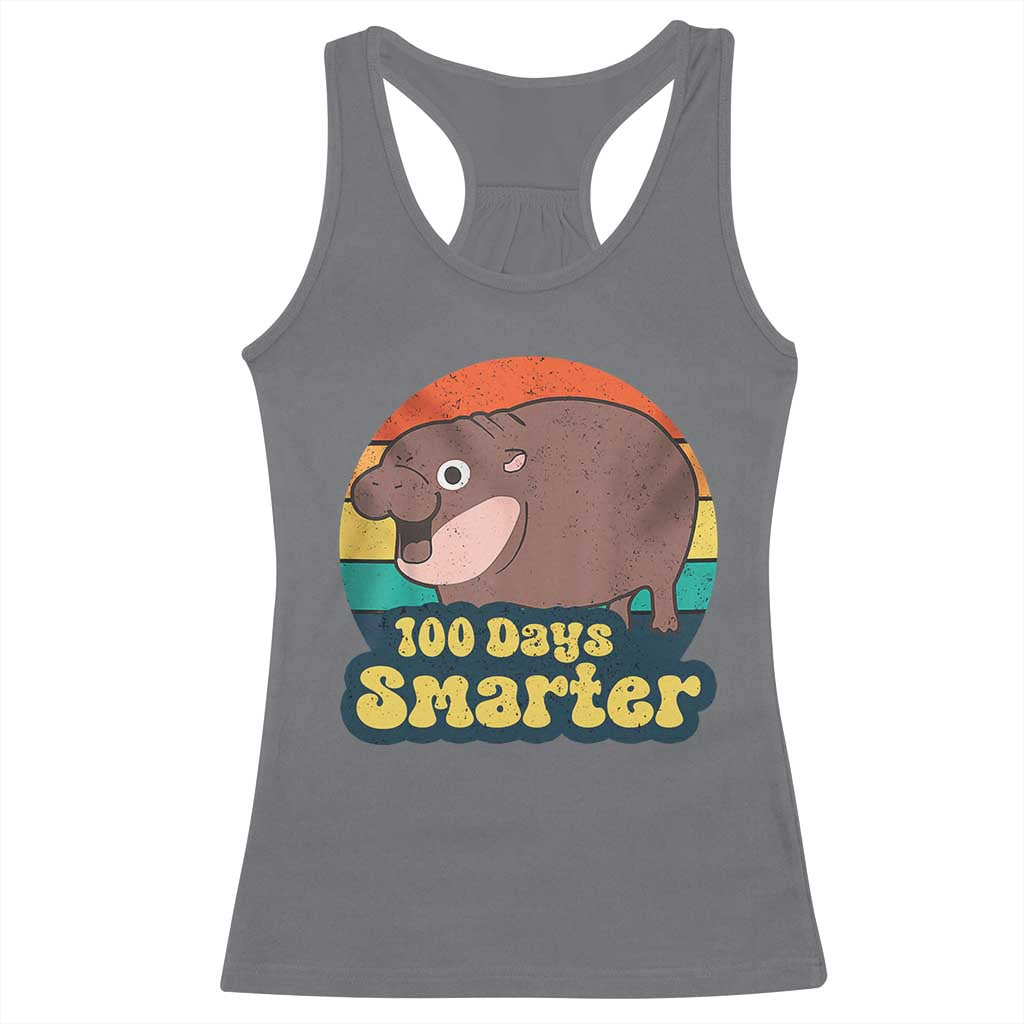100th Day Of School Racerback Tank Top Moo Deng 100 Days Smarter Retro Baby Hippo TS09 Charcoal Print Your Wear