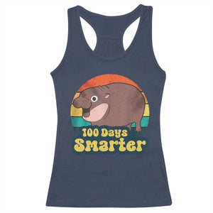 100th Day Of School Racerback Tank Top Moo Deng 100 Days Smarter Retro Baby Hippo TS09 Navy Print Your Wear