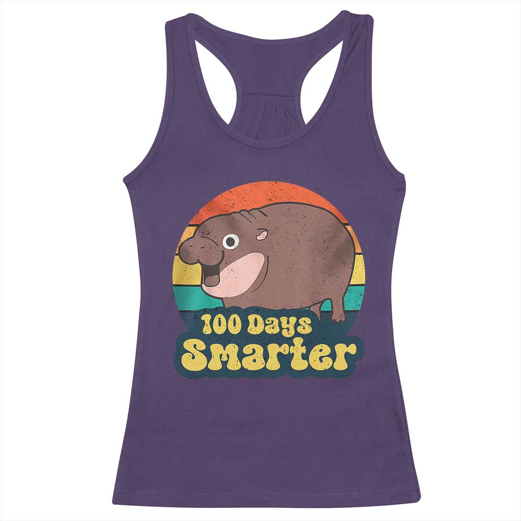 100th Day Of School Racerback Tank Top Moo Deng 100 Days Smarter Retro Baby Hippo TS09 Purple Print Your Wear