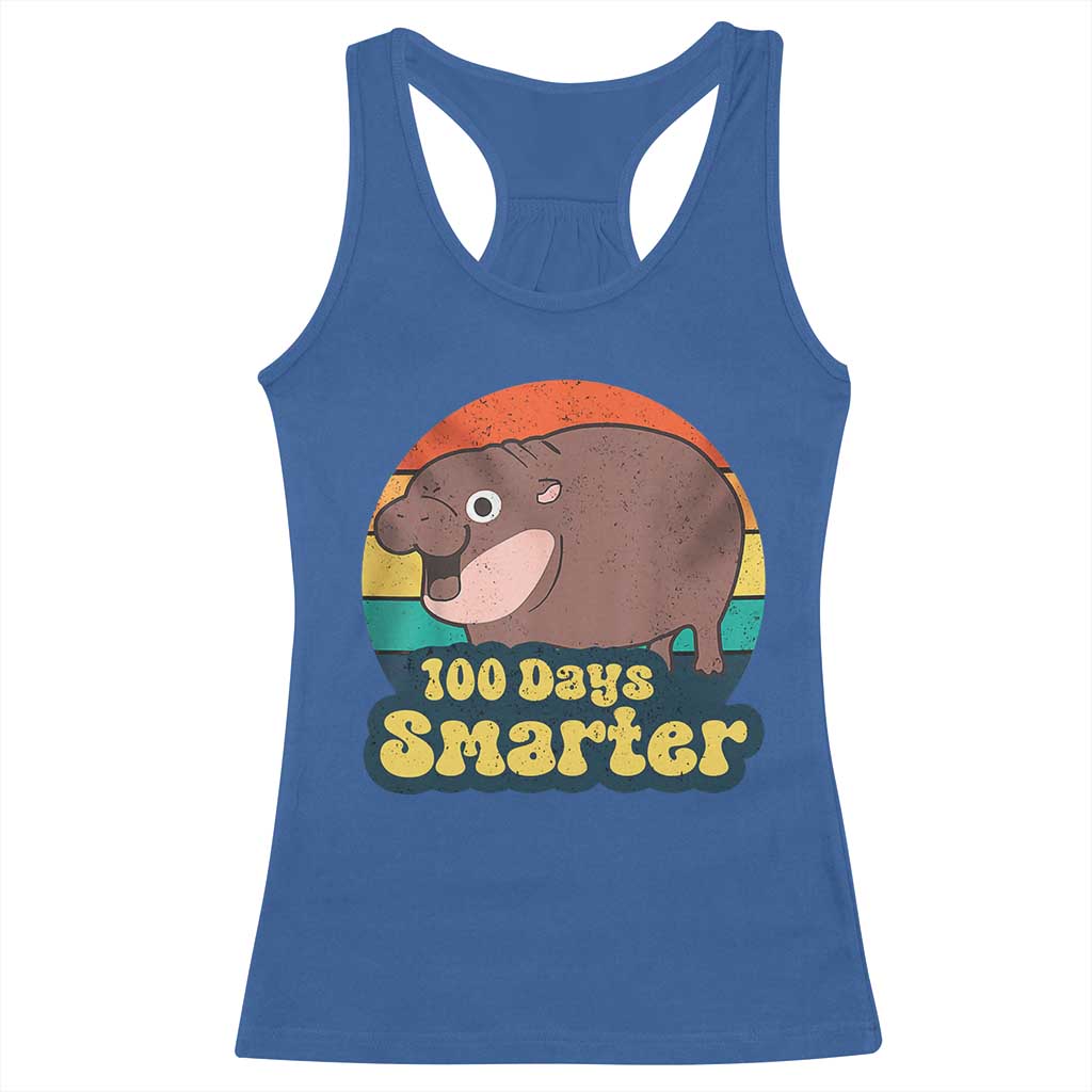 100th Day Of School Racerback Tank Top Moo Deng 100 Days Smarter Retro Baby Hippo TS09 Royal Blue Print Your Wear
