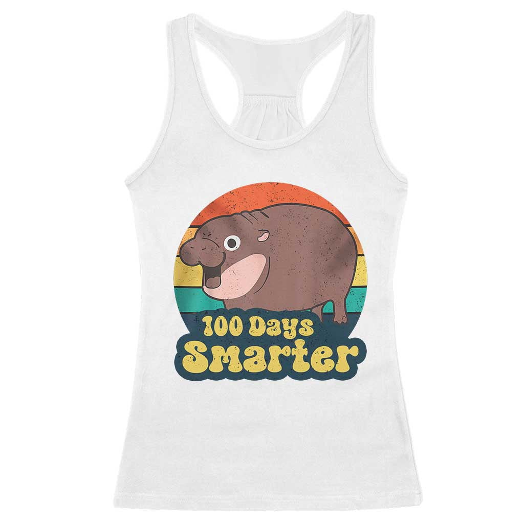 100th Day Of School Racerback Tank Top Moo Deng 100 Days Smarter Retro Baby Hippo TS09 White Print Your Wear