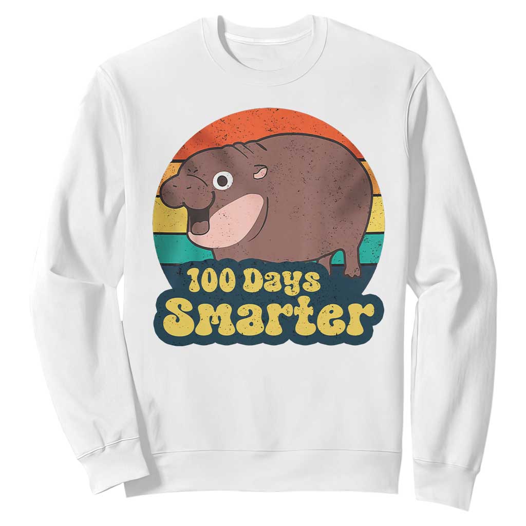 100th Day Of School Sweatshirt Moo Deng 100 Days Smarter Retro Baby Hippo TS09 White Print Your Wear