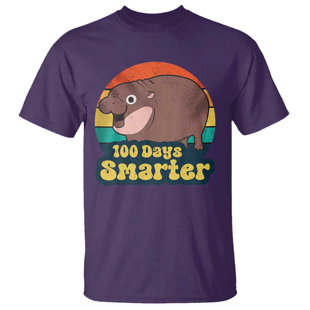 100th Day Of School T Shirt Moo Deng 100 Days Smarter Retro Baby Hippo TS09 Purple Print Your Wear