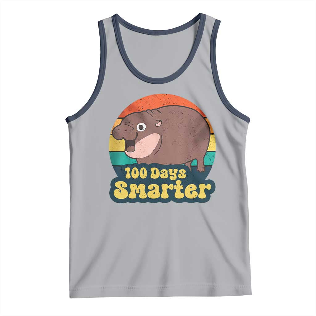 100th Day Of School Tank Top Moo Deng 100 Days Smarter Retro Baby Hippo TS09 Athletic Heather Navy Print Your Wear