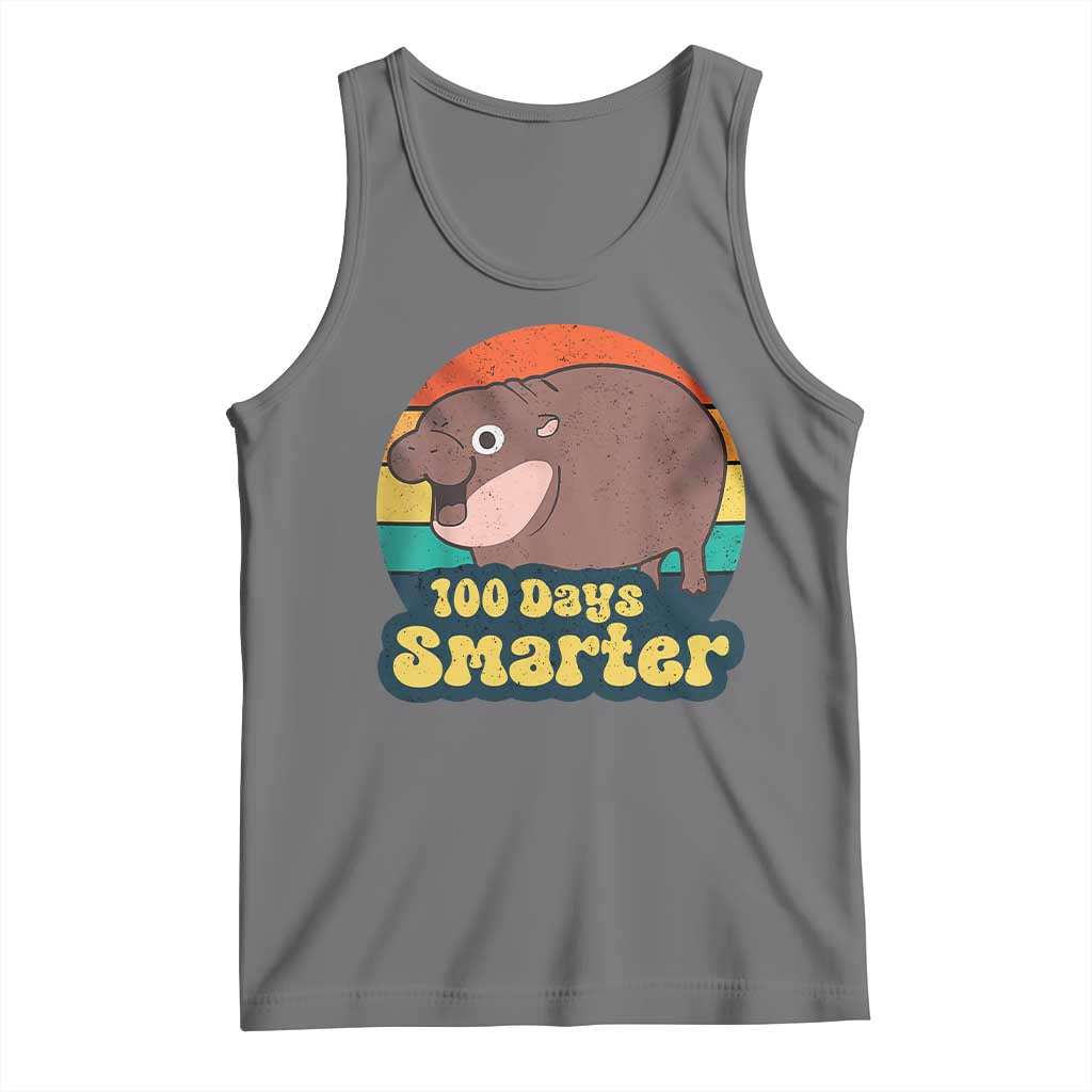 100th Day Of School Tank Top Moo Deng 100 Days Smarter Retro Baby Hippo TS09 Black Heather Print Your Wear