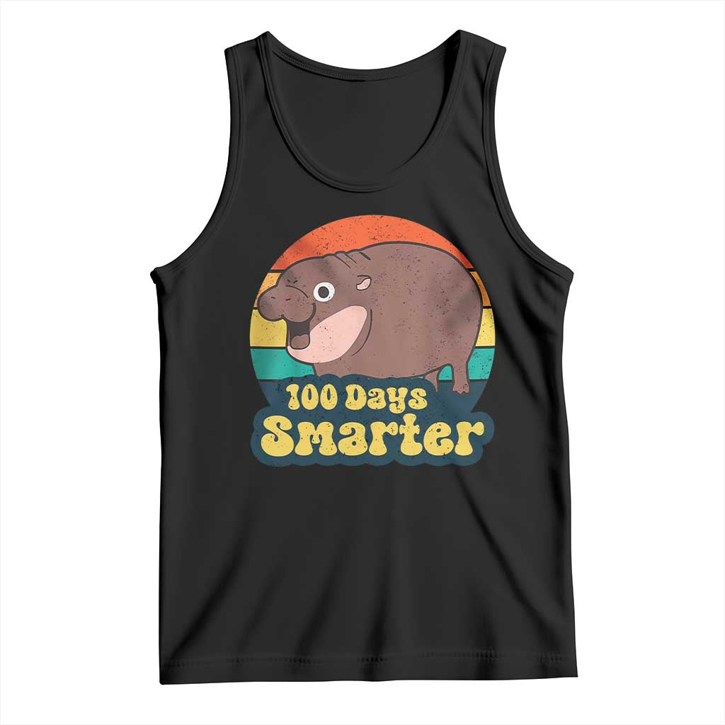 100th Day Of School Tank Top Moo Deng 100 Days Smarter Retro Baby Hippo TS09 Black Print Your Wear