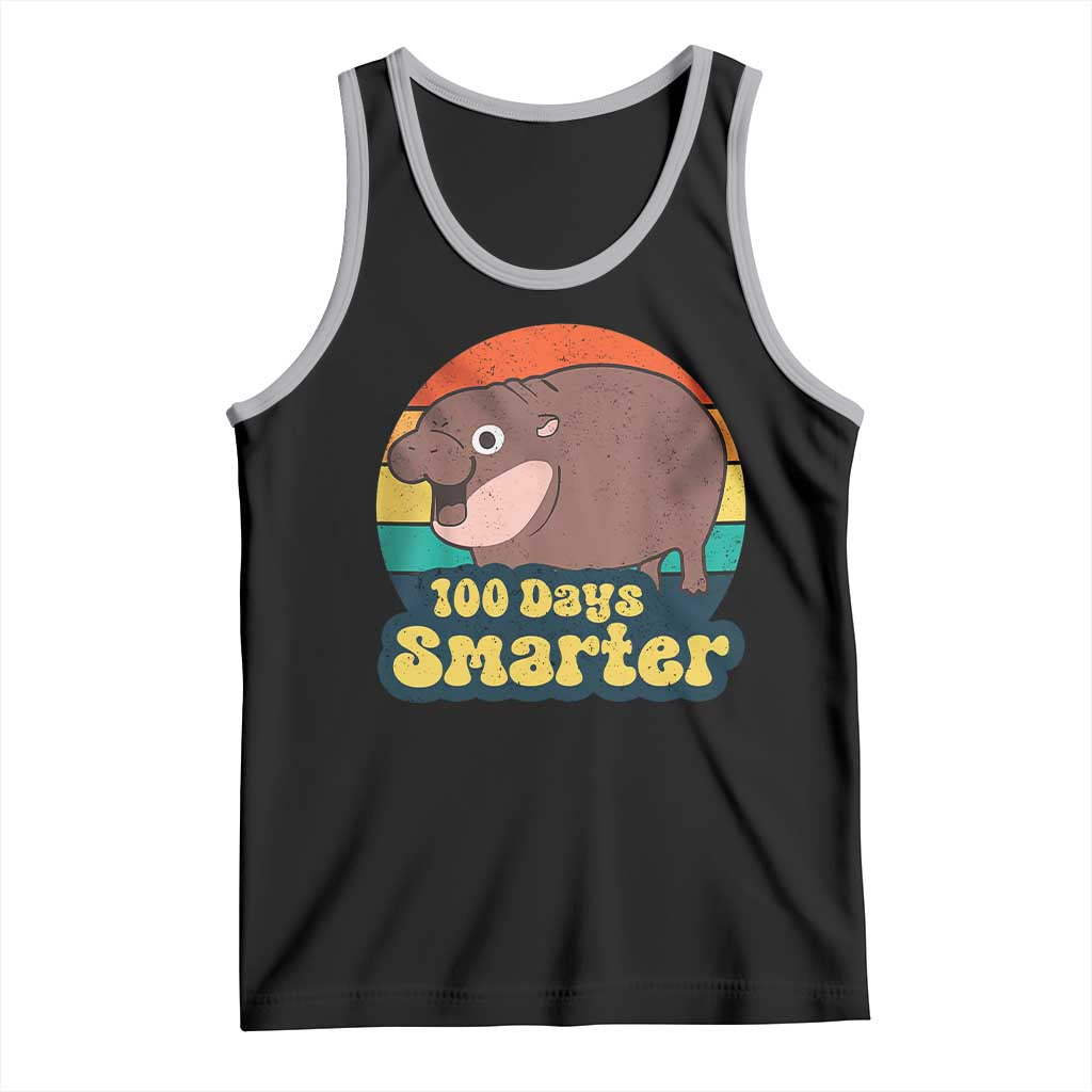 100th Day Of School Tank Top Moo Deng 100 Days Smarter Retro Baby Hippo TS09 Black Athletic Heather Print Your Wear