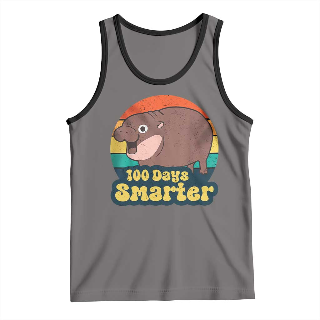 100th Day Of School Tank Top Moo Deng 100 Days Smarter Retro Baby Hippo TS09 Deep Heather Black Print Your Wear