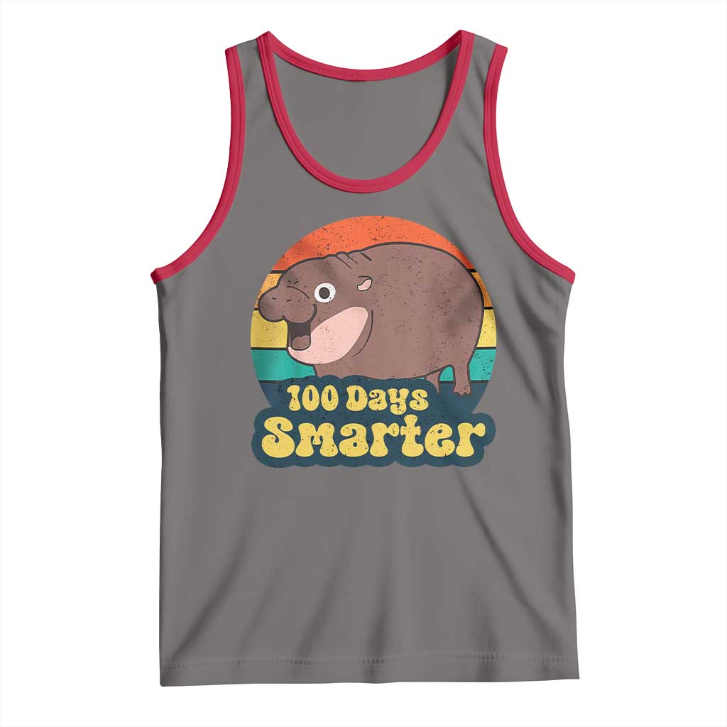 100th Day Of School Tank Top Moo Deng 100 Days Smarter Retro Baby Hippo TS09 Deep Heather Red Print Your Wear