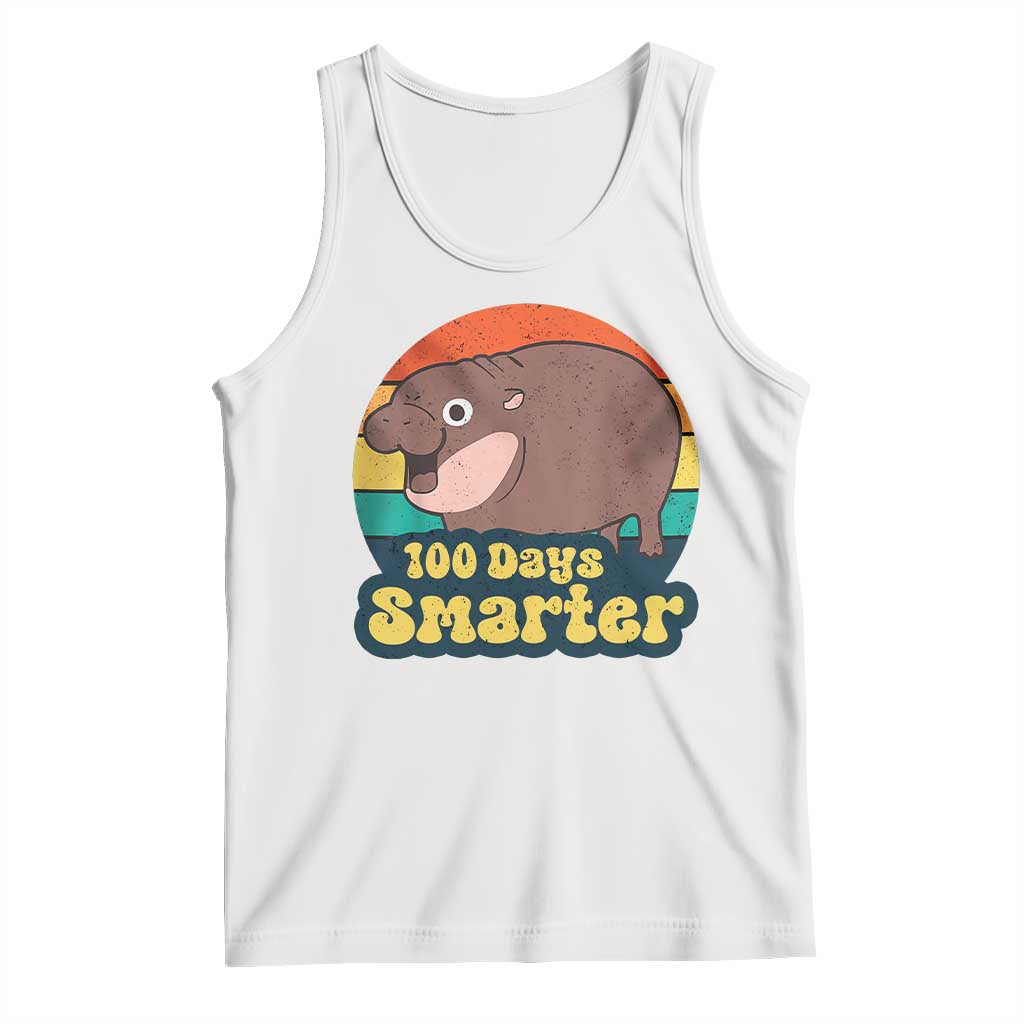 100th Day Of School Tank Top Moo Deng 100 Days Smarter Retro Baby Hippo TS09 White Print Your Wear