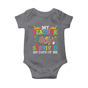 Funny Moo Deng 100th Day Of School Baby Onesie My Teacher Survived 100 Days Of Me TS09 Charcoal Print Your Wear