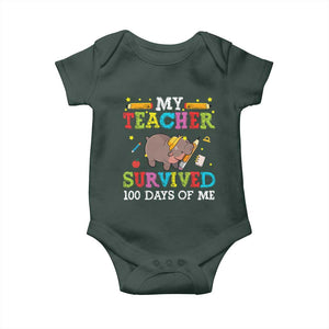 Funny Moo Deng 100th Day Of School Baby Onesie My Teacher Survived 100 Days Of Me TS09 Print Your Wear