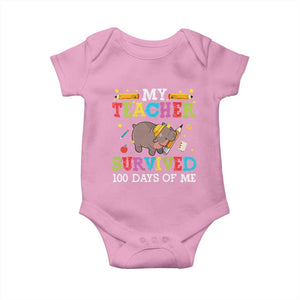 Funny Moo Deng 100th Day Of School Baby Onesie My Teacher Survived 100 Days Of Me TS09 Light Pink Print Your Wear